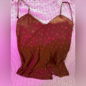 Cherry dress, lose satin material, open back